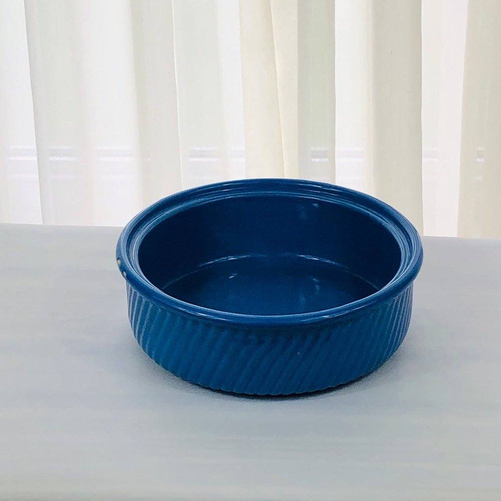 Stemco Bake Ware Round Blue Vintage Casserole Dish